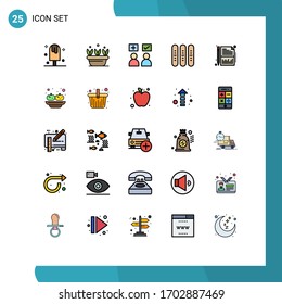Pack of 25 Modern Filled line Flat Colors Signs and Symbols for Web Print Media such as festival; event; spring; bread; tick Editable Vector Design Elements
