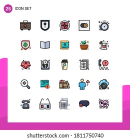 Pack of 25 Modern Filled line Flat Colors Signs and Symbols for Web Print Media such as bacteria; time work; settings; hours; fast Editable Vector Design Elements