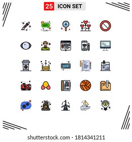 Pack of 25 Modern Filled line Flat Colors Signs and Symbols for Web Print Media such as basic; valentine; employee; party; balloon Editable Vector Design Elements