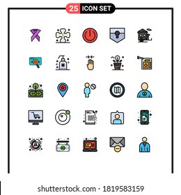 Pack of 25 Modern Filled line Flat Colors Signs and Symbols for Web Print Media such as trailer; camping; multimedia; camp; security Editable Vector Design Elements