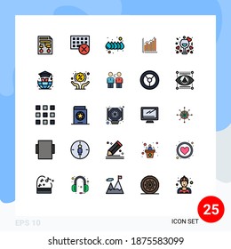Pack of 25 Modern Filled line Flat Colors Signs and Symbols for Web Print Media such as marketing; business; hardware; analytics; water Editable Vector Design Elements