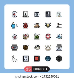 Paquete de 25 símbolos y señales de colores planos de línea rellena moderna para medios de impresión web como avatar; factura; máquina; gráfico; Elementos de diseño de vectores editables reales