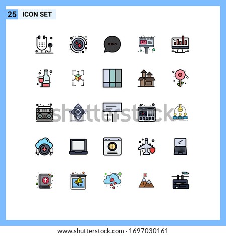 Pack of 25 Modern Filled line Flat Colors Signs and Symbols for Web Print Media such as business; billboard; care; advertising; ad Editable Vector Design Elements