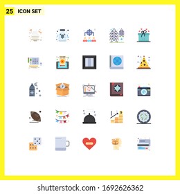 Pack of 25 Modern Flat Colors Signs and Symbols for Web Print Media such as box ribbon; supply; business; tower; electricity Editable Vector Design Elements