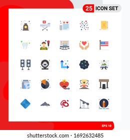 Pack of 25 Modern Flat Colors Signs and Symbols for Web Print Media such as note; american; health; fire; remedy Editable Vector Design Elements