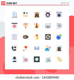 Pack of 25 Modern Flat Colors Signs and Symbols for Web Print Media such as chart; gear; muscle; setting; fire Editable Vector Design Elements