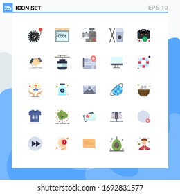 Paquete de 25 símbolos y símbolos modernos de color plano para medios de impresión en la Web, como administración; negocios; chopper de carne; bolsa; elementos de diseño de vectores editables de China