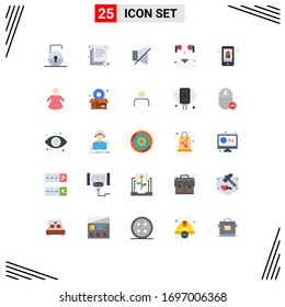 Pack of 25 Modern Flat Colors Signs and Symbols for Web Print Media such as mobile; christmas; off; headset; hardware Editable Vector Design Elements