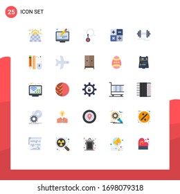 Pack of 25 Modern Flat Colors Signs and Symbols for Web Print Media such as sport; dumbbell; screen; math; calculate Editable Vector Design Elements