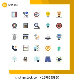 Paquete de 25 signos y símbolos modernos de color plano para medios de impresión en la Web, como mecánicos; equipos; megáfono; nata; materiales de diseño de vectores editables de lámpara