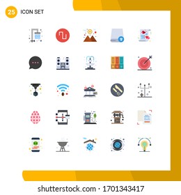 Pack of 25 Modern Flat Colors Signs and Symbols for Web Print Media such as love; heart; sun; card; gadget Editable Vector Design Elements