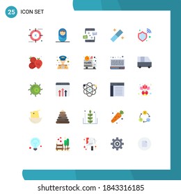 Pack of 25 Modern Flat Colors Signs and Symbols for Web Print Media such as shield; firewall; connection; tool; design Editable Vector Design Elements