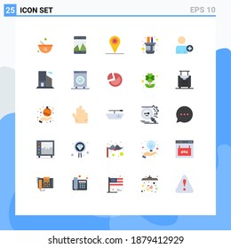 Paket mit 25 modernen Flachfarben, Zeichen und Symbole für Web-Printmedien wie Menschen; hinzufügen; Standort; Skala; Bleistift Bearbeitbare Vectordesign-Elemente