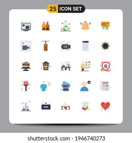Pack of 25 Modern Flat Colors Signs and Symbols for Web Print Media such as receiver; communication; construction; bell; scientific study of the origin of the earth Editable Vector Design Elements