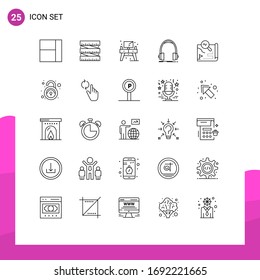 Paket mit 25 modernen Signalen und Symbolen für Web-Printmedien wie Karte; Strecke; Tabelle; Bestimmungsort; Design-Elemente für die bearbeitbare Vektorillustration des Monitors
