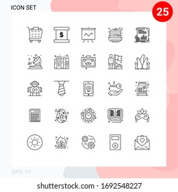Pack of 25 Modern Lines Signs and Symbols for Web Print Media such as reports; money; presentation; finance; sweet Editable Vector Design Elements