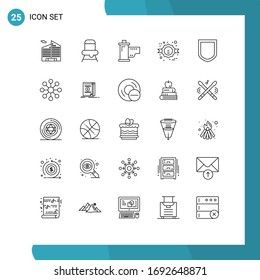 Paquete de 25 símbolos y símbolos de líneas modernas para medios de impresión web, como el escudo; protección; película; venta; materiales de diseño de vectores editables para comercio