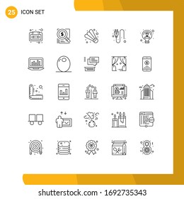 Pack of 25 Modern Lines Signs and Symbols for Web Print Media such as light; bulb; solution; socket; electric Editable Vector Design Elements