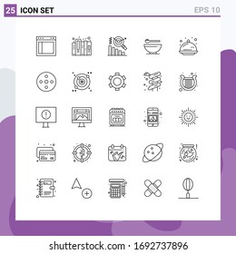 Pack of 25 Modern Lines Signs and Symbols for Web Print Media such as food; mardi gras; files; kitchen; bowl Editable Vector Design Elements