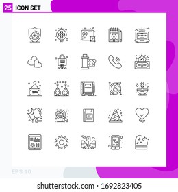 Pack of 25 Modern Lines Signs and Symbols for Web Print Media such as file; pen; crop; bulb; business Editable Vector Design Elements