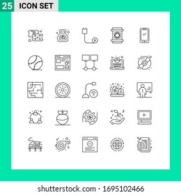 Pack of 25 Modern Lines Signs and Symbols for Web Print Media such as phone; science; computers; danger; hardware Editable Vector Design Elements