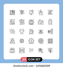 Pack of 25 Modern Lines Signs and Symbols for Web Print Media such as equality; spring; brainstorm; pot; cactus Editable Vector Design Elements