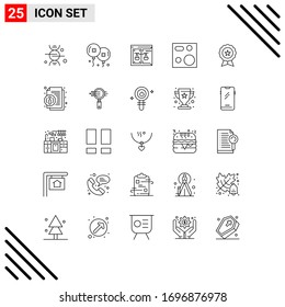 Pack of 25 Modern Lines Signs and Symbols for Web Print Media such as products; electronics; business; devices; law Editable Vector Design Elements