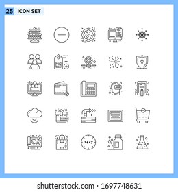 Pack of 25 Modern Lines Signs and Symbols for Web Print Media such as board; files; cake; programming; coding Editable Vector Design Elements