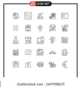 Pack of 25 Modern Lines Signs and Symbols for Web Print Media such as celebrate; bang; architecture; summer; bag Editable Vector Design Elements