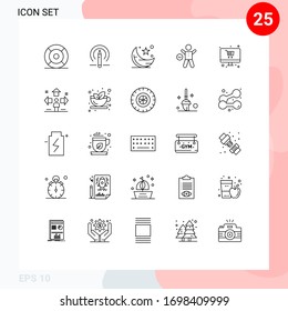 Pack of 25 Modern Lines Signs and Symbols for Web Print Media such as health; gym; tools; exercise; night Editable Vector Design Elements
