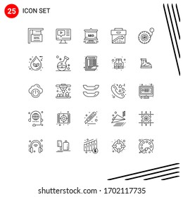 Pack of 25 Modern Lines Signs and Symbols for Web Print Media such as marketing; corporate; presentation; business; board Editable Vector Design Elements