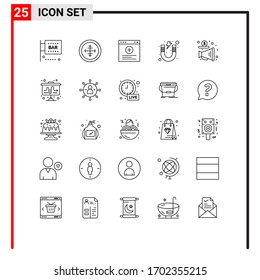 Pack of 25 Modern Lines Signs and Symbols for Web Print Media such as study; magnet; soldier; learn; website Editable Vector Design Elements