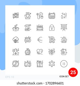 Pack of 25 Modern Lines Signs and Symbols for Web Print Media such as left; arrow; dollar; display; computer clock Editable Vector Design Elements