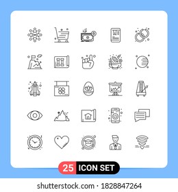 Pack of 25 Modern Lines Signs and Symbols for Web Print Media such as oneducation; mobile; shopping; money; expense Editable Vector Design Elements