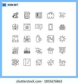 Pack of 25 Modern Lines Signs and Symbols for Web Print Media such as ladder; pepper; sound; food; education Editable Vector Design Elements