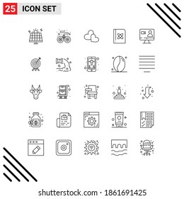 Pack of 25 Modern Lines Signs and Symbols for Web Print Media such as internet; job; love; science; formula Editable Vector Design Elements
