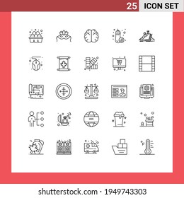 Pack of 25 Modern Lines Signs and Symbols for Web Print Media such as development; success; brain; vegetable; eggplant Editable Vector Design Elements