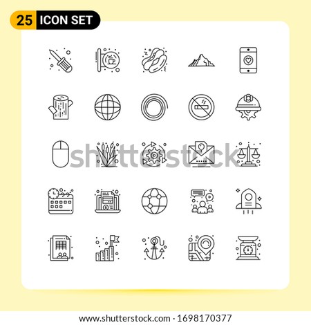 Pack of 25 Modern Lines Signs and Symbols for Web Print Media such as love; scene; hot dog; mountain; landscape Editable Vector Design Elements