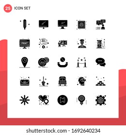 Pack of 25 Modern Solid Glyphs Signs and Symbols for Web Print Media such as man; support; pc; communication; security Editable Vector Design Elements