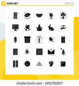 Pack of 25 Modern Solid Glyphs Signs and Symbols for Web Print Media such as crossed; bone; lemon; rose; flower Editable Vector Design Elements