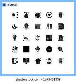 Packung mit 25 modernen festen Glyphen, Zeichen und Symbole für Web-Printmedien wie z. B. Zeichen; Liebe; Spa; medizinisch, Design-Elemente für intelligente Uhr Bearbeitbare Vektorillustration