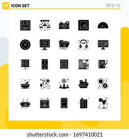 Pack of 25 Modern Solid Glyphs Signs and Symbols for Web Print Media such as bike; photo; antique camera; layout; vintage camera Editable Vector Design Elements
