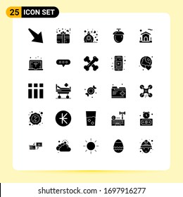 Pack of 25 Modern Solid Glyphs Signs and Symbols for Web Print Media such as estate; house; love; home; nuts Editable Vector Design Elements