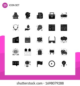 Pack of 25 Modern Solid Glyphs Signs and Symbols for Web Print Media such as toolkit; construction; virtual; box; tools Editable Vector Design Elements
