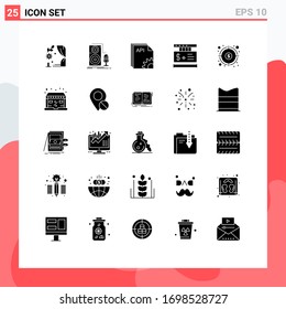 Pack of 25 Modern Solid Glyphs Signs and Symbols for Web Print Media such as shopping; tag; sound; price; developer Editable Vector Design Elements