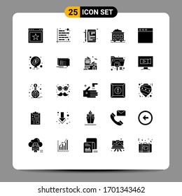 Pack of 25 Modern Solid Glyphs Signs and Symbols for Web Print Media such as transport; pollution; report; school; learning Editable Vector Design Elements