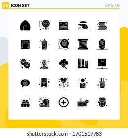 Pack of 25 Modern Solid Glyphs Signs and Symbols for Web Print Media such as back to school; ambulance; media; medical; helicopter Editable Vector Design Elements