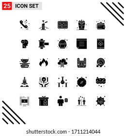 Pack of 25 Modern Solid Glyphs Signs and Symbols for Web Print Media such as wallet; french fries; image; food; drink Editable Vector Design Elements