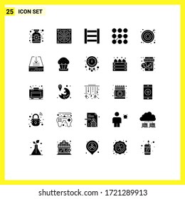 Pack of 25 Modern Solid Glyphs Signs and Symbols for Web Print Media such as email; target; ladder; business; security Editable Vector Design Elements