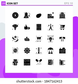 Pack of 25 Modern Solid Glyphs Signs and Symbols for Web Print Media such as business; online; patato; computer; bookshelf Editable Vector Design Elements